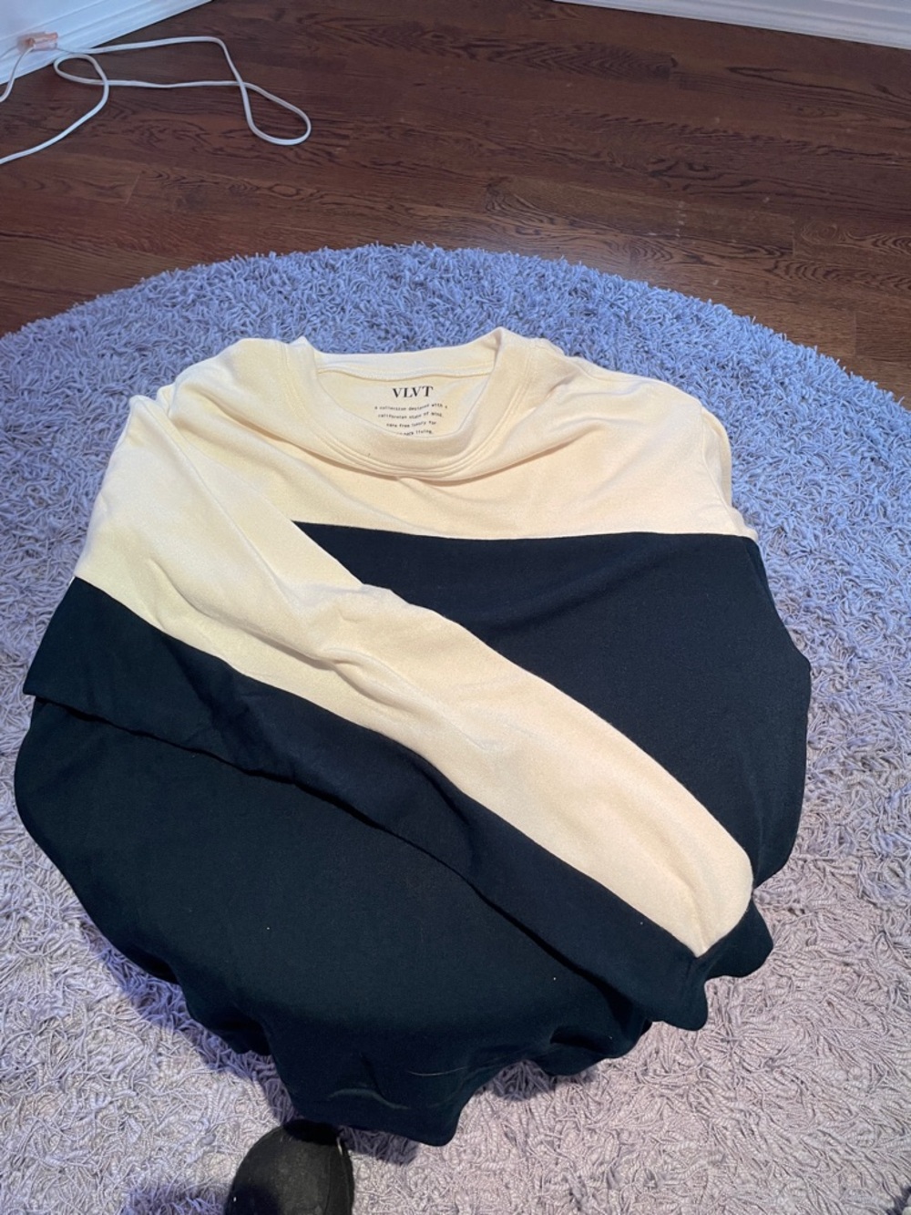 VLVT Colorblock Crewneck Sweater in Cream and Black